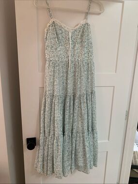 Altar'd State Light Blue Floral Tiered Midi Dress